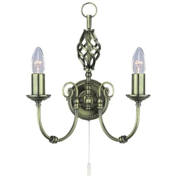 Image of Searchlight Zanzibar - 2 Light Indoor Candle Wall Light Antique Brass, E14