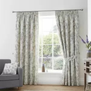 Image of Jazmine Floral Print 100% Cotton Lined Pencil Pleat Curtains, Heather, 66 x 90" - Dreams&drapes
