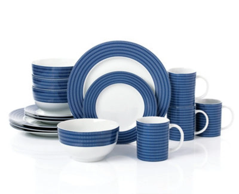 Image of 16Pc Blue & White Linear Dinner Set