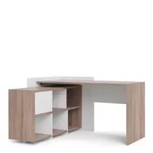 Image of Function Plus Unit Desk With 6 Shelf Bookcase In White And Truffle Oak Effect