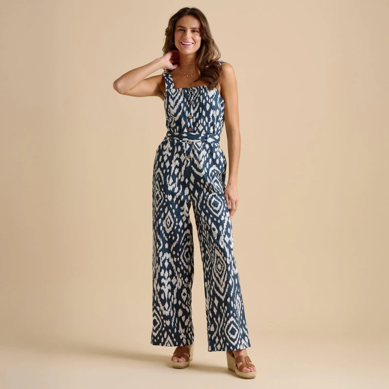 Image of Brakeburn Womens Ikat Jumpsuit in Navy Size: 8 Navy Female 8