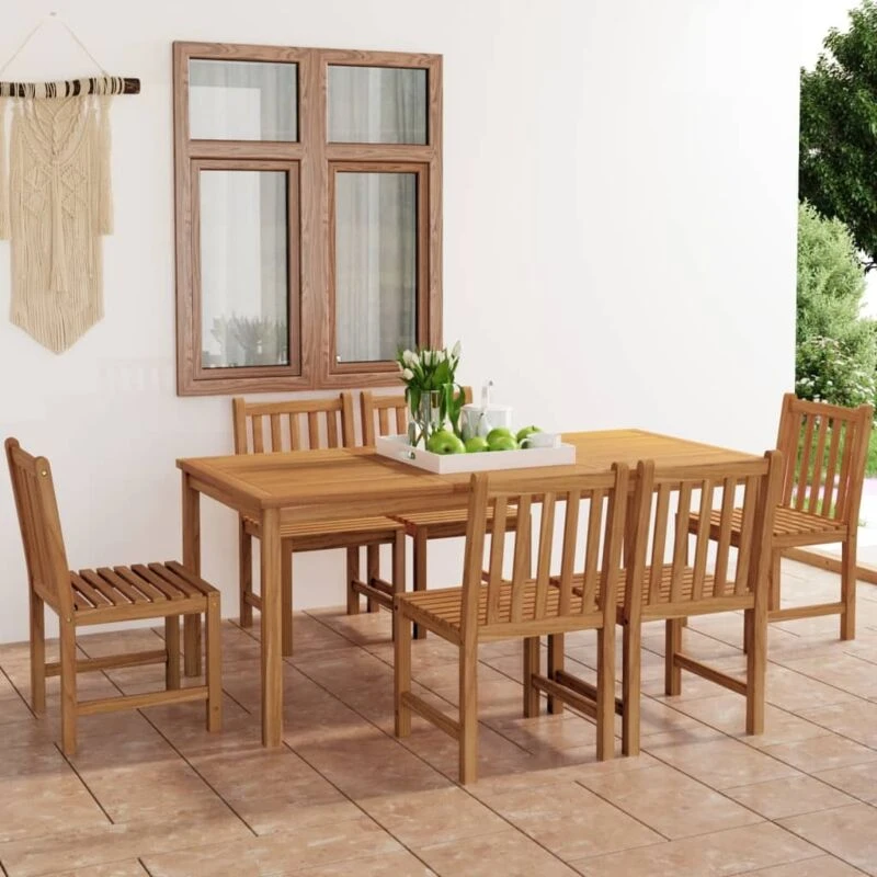 Image of vidaXL 7 Piece Garden Dining Set Solid Teak Wood, Brown 3059941
