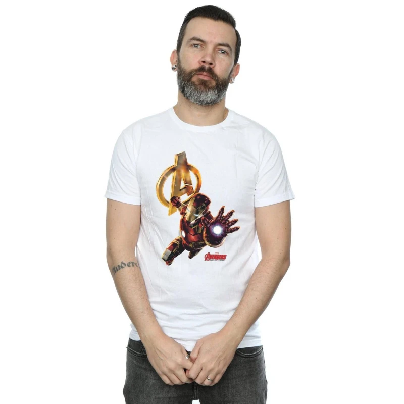 Image of Marvel Marvel Men Iron Man Pose T-Shirt in White Size: Small White S Male 5057245970556