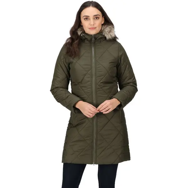 Image of Regatta Womens Fritha II Long Length Padded Coat 8 - Bust 32' (81cm) DARK KHAKI RWN219-41C-8
