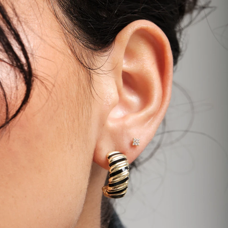 Image of Inicio Gold Plated Polished And Jet Enamel Hoop Earrings Jewellery Sets One Size Gold 72799810000