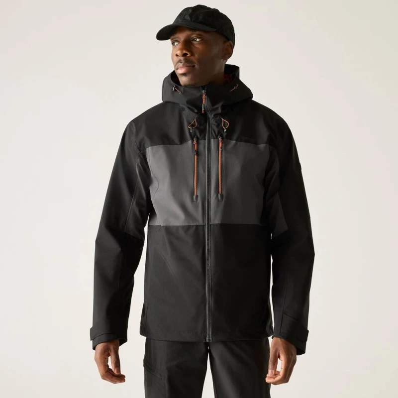 Image of Regatta Mens Maland II Panelled Hooded Waterproof Jacket in Charcoal Size: Medium Charcoal Male M