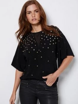 Image of Mint Velvet Star Embellished Top - Black
