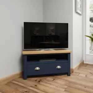Image of Rye Two Tone Oak & Blue Corner TV Unit