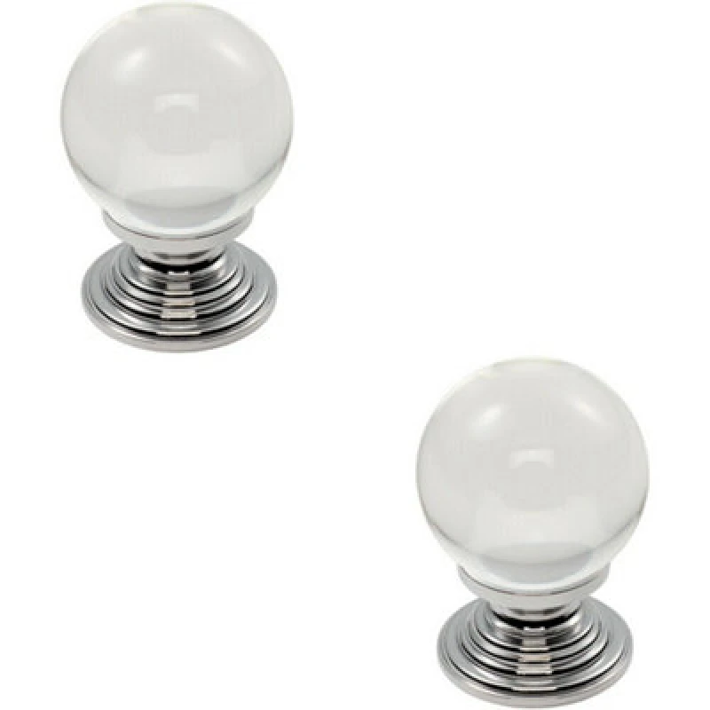 Image of Loops 2x Crystal Ball Cupboard Door Knob 34mm Diameter Clear Translucent & Chrome Multi unisex