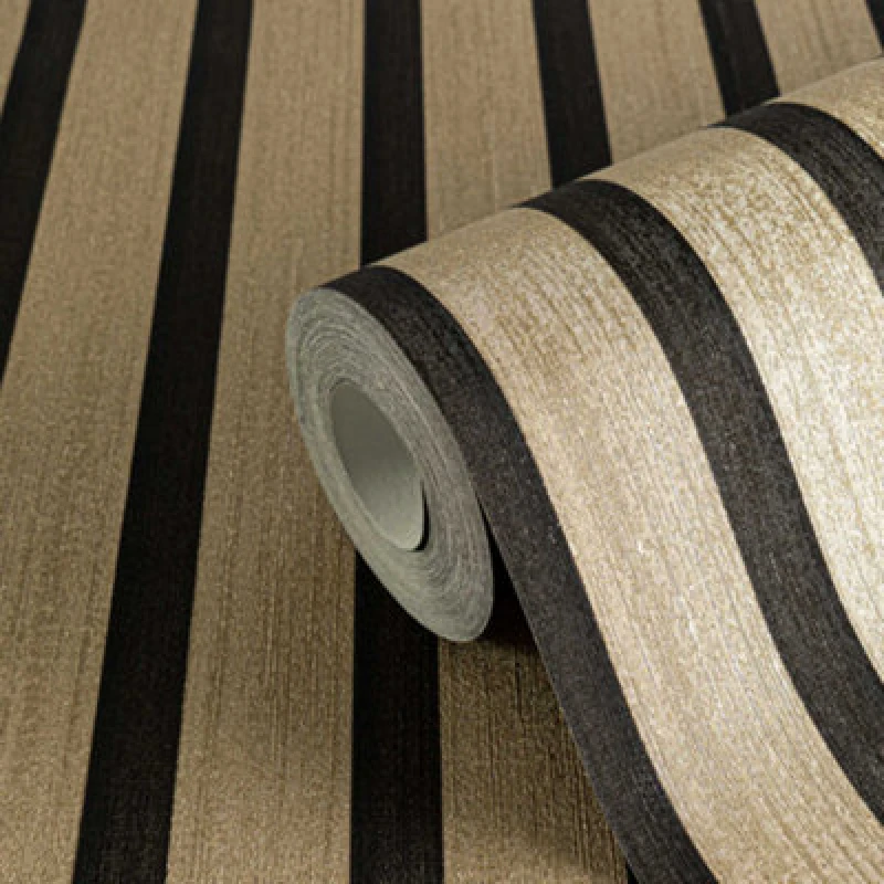 Image of As Creation Metallic Gold & Black Wood Panel Slats Wallpaper 78627-2