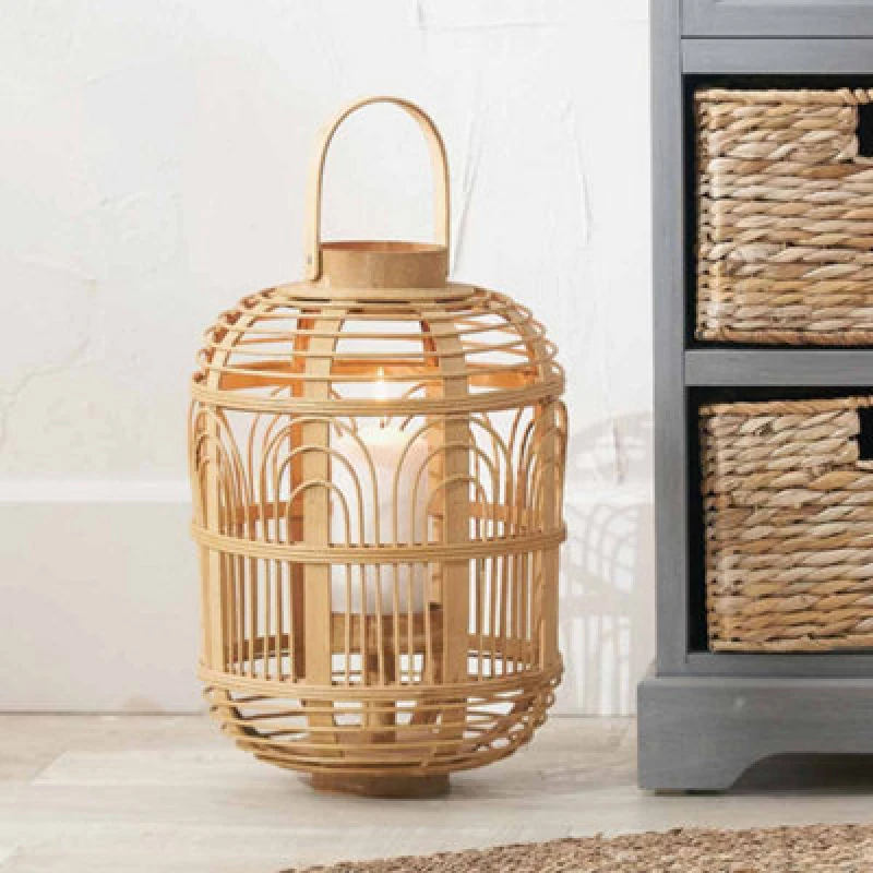 Image of Pacific Lifestyle Small Natural Bamboo And Glass Lantern