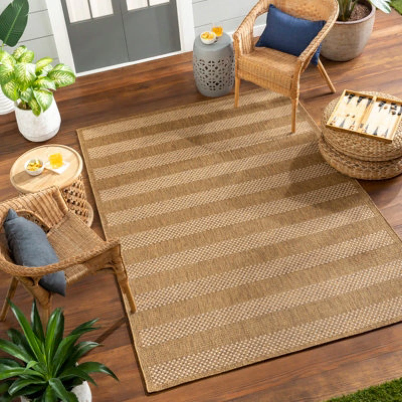 Image of Livabliss In- & Outdoor Jute-Look Brown/white Black Striped Bahati Area Rug 120 X 170 Cm - Perfect For Balcony Or Dining Room