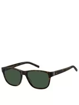 Image of Tommy Hilfiger Rectangular Frame Acetate Sunglasses - Green, Men