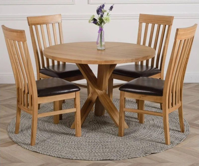 Image of Thats Furniture Oregon Round Oak Dining Table & 4 Harvard Chairs in Brown Brown Unisex
