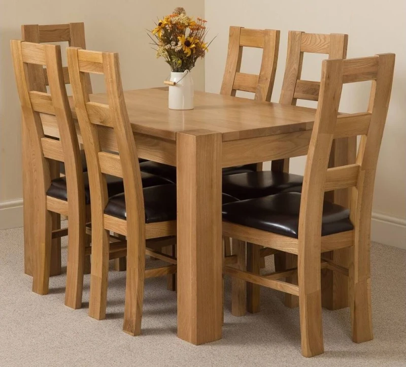Image of Thats Furniture Kuba 125 x 80cm Chunky Oak Small Dining Table & 6 Yale Chairs in Brown Brown Unisex 125 x 80 cm