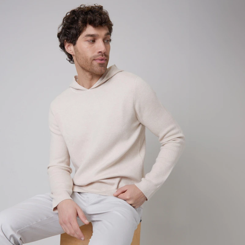 Image of Threadbare 'Ohio' Luxe Knitted Pullover Hoodie Light Beige