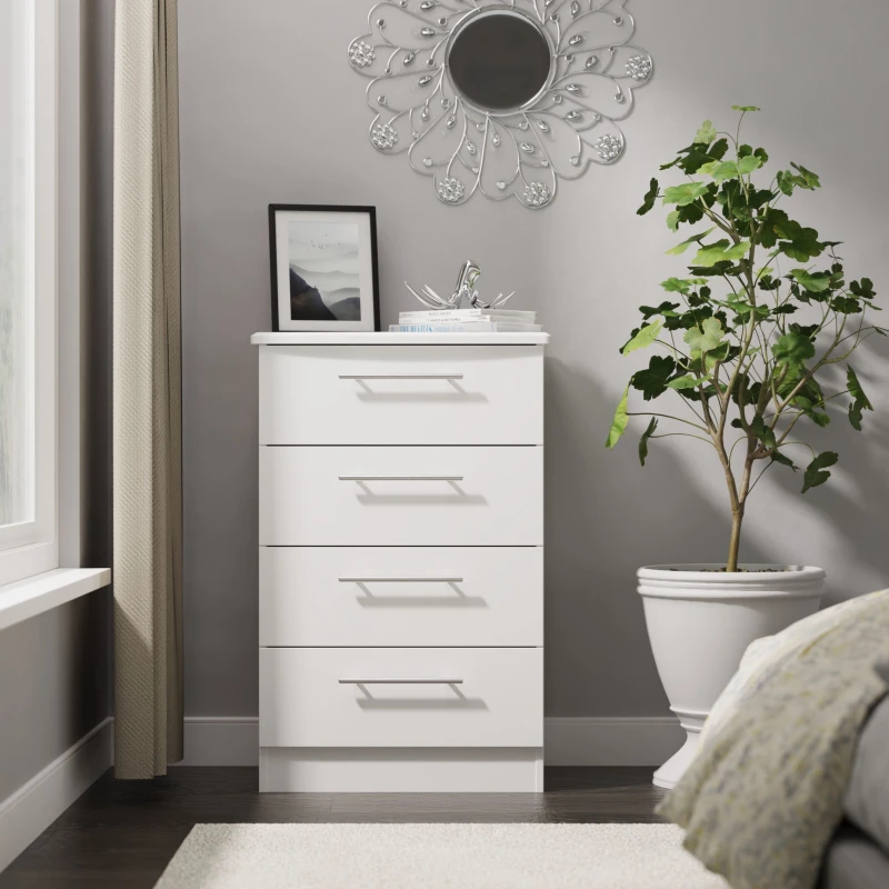Image of Ready Assembled 2 U Carlton 4 Drawer Midi Chest (Ready Assembled) in White Size: Medium White Unisex Medium