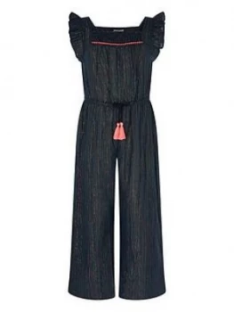 Image of Monsoon Girls Sparkle Stripe Jumpsuit - Blue, Size 3 Years, Women