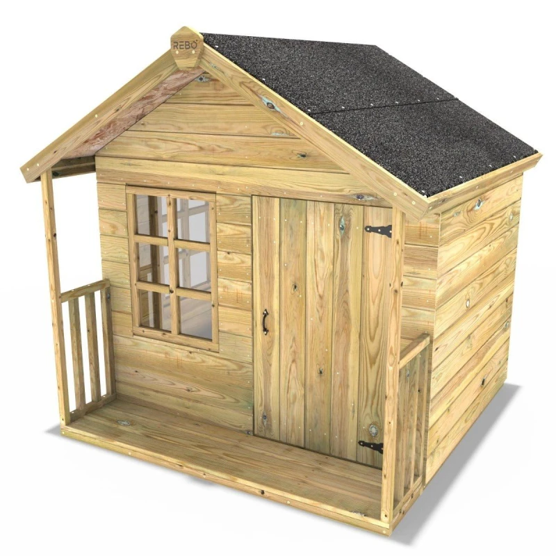 Image of Rebo 5ft x 5ft Children's Wooden Garden Playhouse - Woodpecker Natural