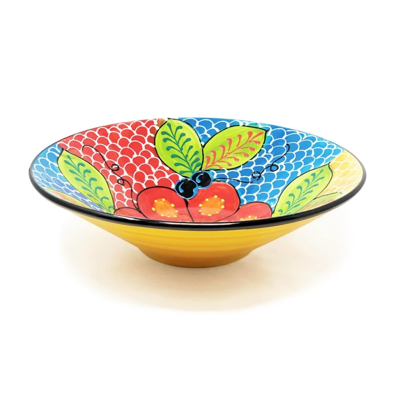 Image of Verano Spanish Ceramics Classic Spanish Hand Painted Kitchen Dining Extra Large Conical Bowl 38cm Fish Scales Multicolor Unisex
