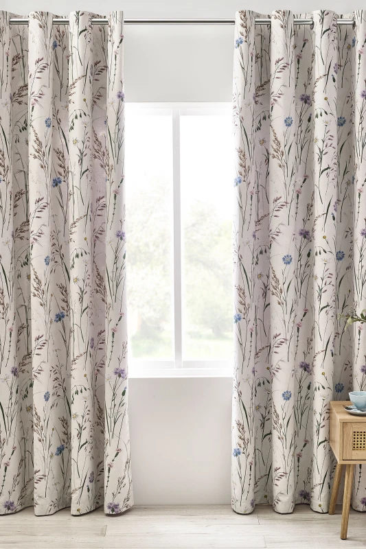 Image of Catherine Lansfield Catherine Lansfield 'Grasmere Floral' Fully Reversible Eyelet Curtains in Lilac Size: 168cm width x 229cm drop Lilac 168cm width