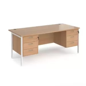 Image of Office Desk Rectangular Desk 1800mm With Double Pedestal Beech Top With White Frame 800mm Depth Maestro 25 MH18P33WHB
