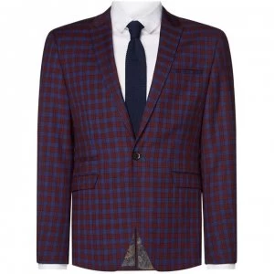Image of Label Lab Adams Skinny Fit Sb1 Tartan Check Suit Jacket - Red