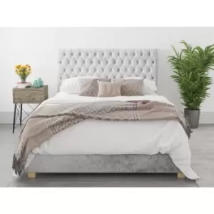 Image of Angel King Size Ottoman Bed in Silver Crushed Velvet