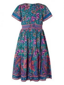 Image of Monsoon Girls S.e.w Paisley Print Midi Dress - Teal, Size 10 Years, Women