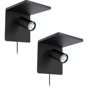 Image of 2 PACK Wall Spot Light Colour Black Reading Rocker Switch GU10 1x5W Included