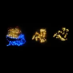 Image of 1.2m Flashing Chasing Christmas Santa Sleigh and Reindeer with 190 Red White and Blue Pin Wire LED