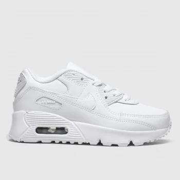 Image of Nike Air Max 90 Leather Childrens Trainers - White/White, Size 12