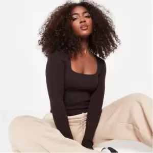 Image of Missguided Basic Square Neck Knit Rib Top - Brown
