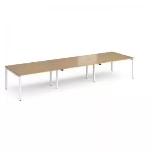 Image of Adapt triple back to back desks 4200mm x 1200mm - white frame and oak