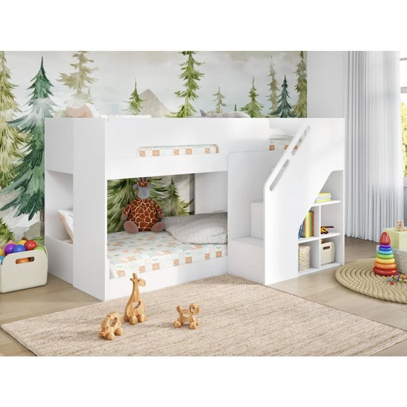 Image of Flair Phobo Staircase Low Compact Bunk Bed White Size: Single White Unisex Single