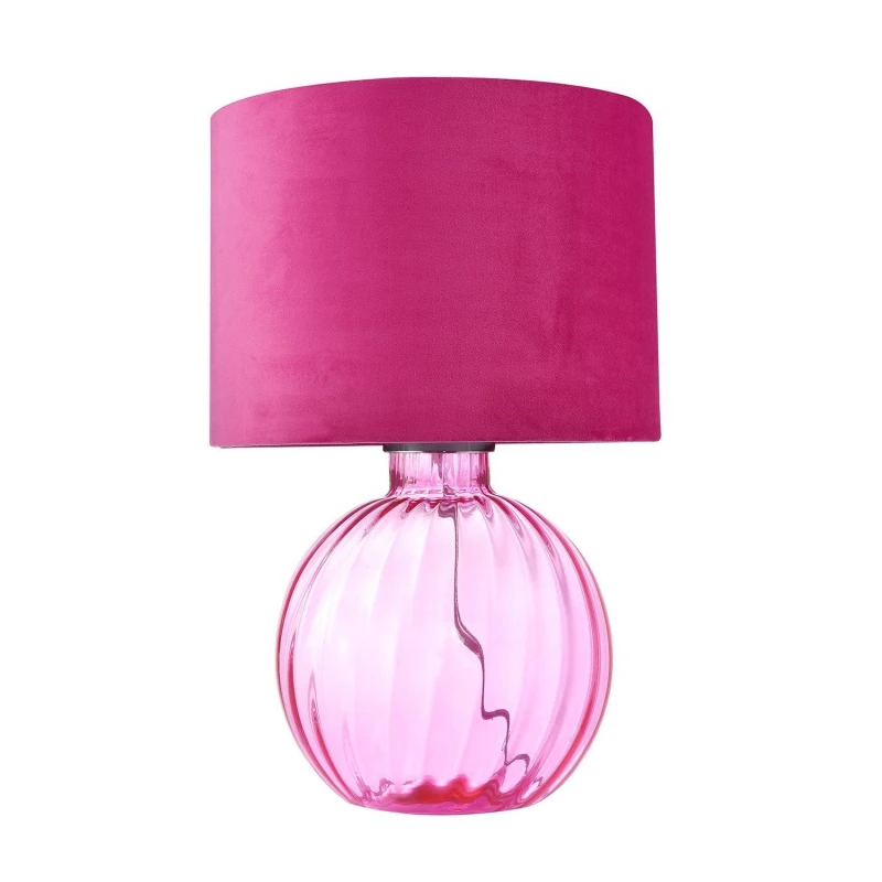 Image of Happy Homewares Contemporary Ribbed Glass Table Lamp with Velvet Fabric Shade in Pink Pink Unisex