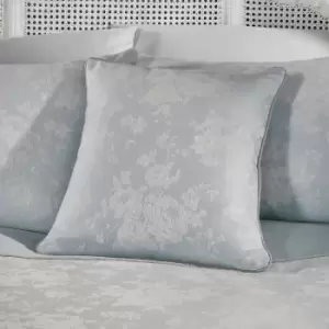 Image of Imelda Floral Woven Jacquard Piped Edge Filled Cushion, Duck Egg, 43 x 43cm - Dreams&drapes