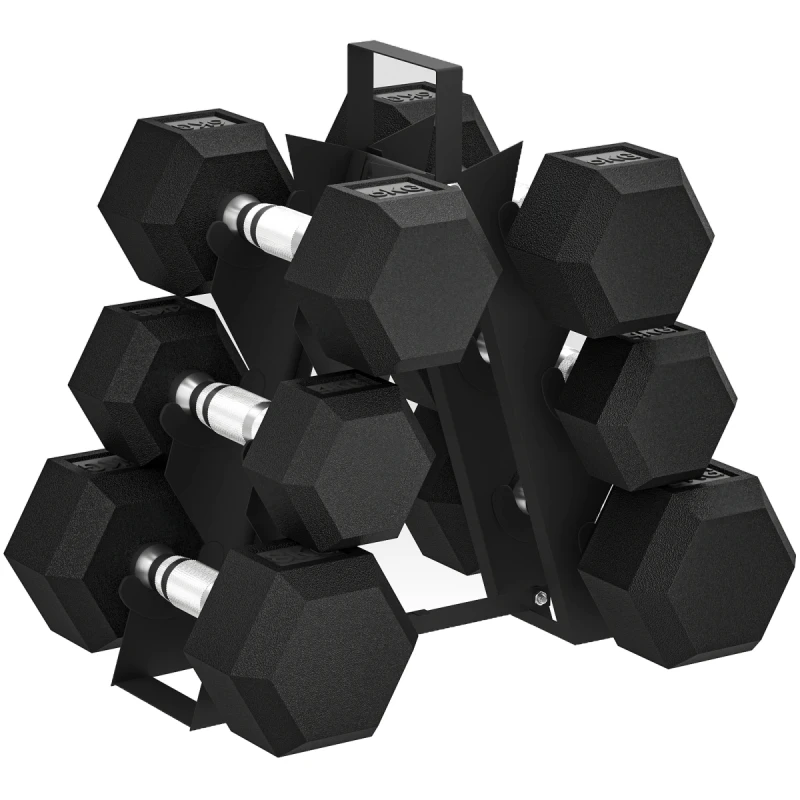 Image of SPORTNOW SPORTNOW 36KG Hex Dumbbell Set with Dumbbell Rack, Rubber Coated Weights