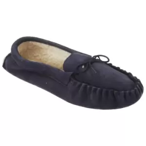 Image of Mokkers Mens Jake Real Suede Moccasin Slippers (6 UK) (Navy Blue)