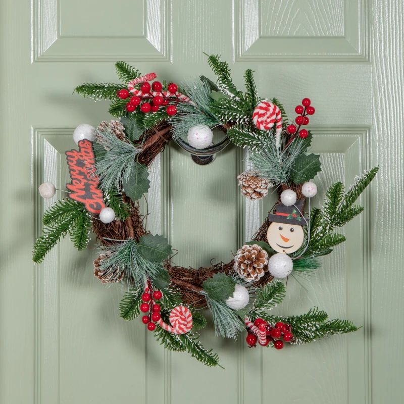 Image of 40cm Candy Swirls Christmas Wreath with Pinecones Red Berries and Candy Canes