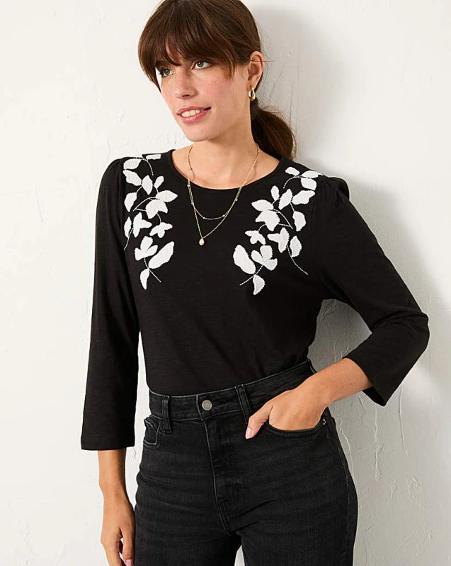 Image of FatFace Fatface Ria Applique Top Black - FatFace - Size: 8 Black Female 8 RF64909