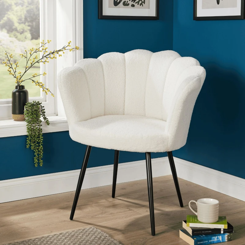 Image of Home Source Compact Scallop Occasional Chair with Metal Legs White
