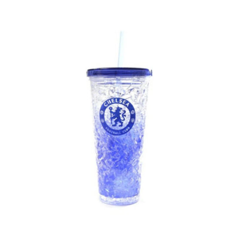 Image of Chelsea FC Chelsea FC Crest 600ml Freezer Cup With Straw in Blue Blue One Size Unisex 5063470356126