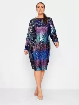 Image of Yours Sequin Ombre Shift Dress, Green, Size 20, Women