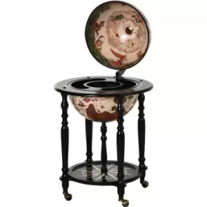 Image of Globe Retro Style Mini Bar Drink Cabinet Movable Wine Beverage Trolley - Homcom