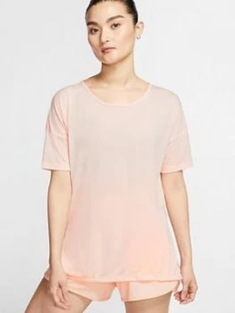 Image of Nike Yoga Dry Layer Short Sleeve Top - Coral, Size Xxl, Women