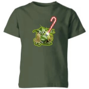Image of Star Wars Candy Cane Yoda Kids Christmas T-Shirt - Forest Green - 9-10 Years