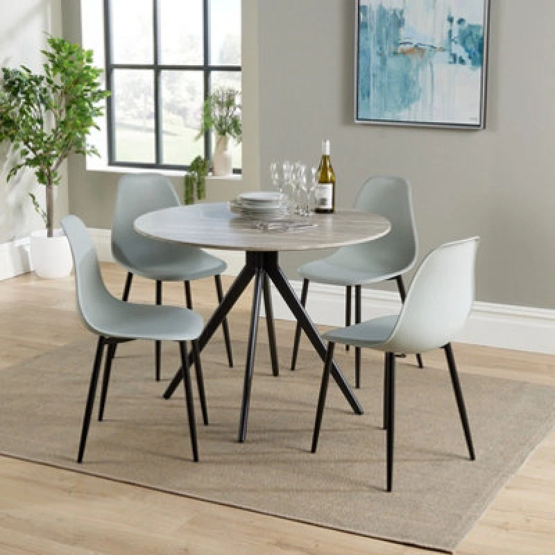 Image of Core Products Aspen Grey Oak Round Table & 4 Grey Curve Chair Dining Set, Grey ASTB4-OKSET12