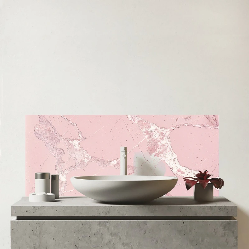Image of Warren Reed - Designer Baby Pink Quartz Effect Glass Bathroom Splashback Pink Unisex