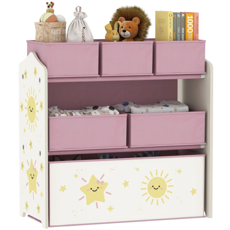 Image of AIYAPLAY 3-Tier Kids Storage Shelf with 6 Removable Fabric Boxes, Pink 311-100V80PK